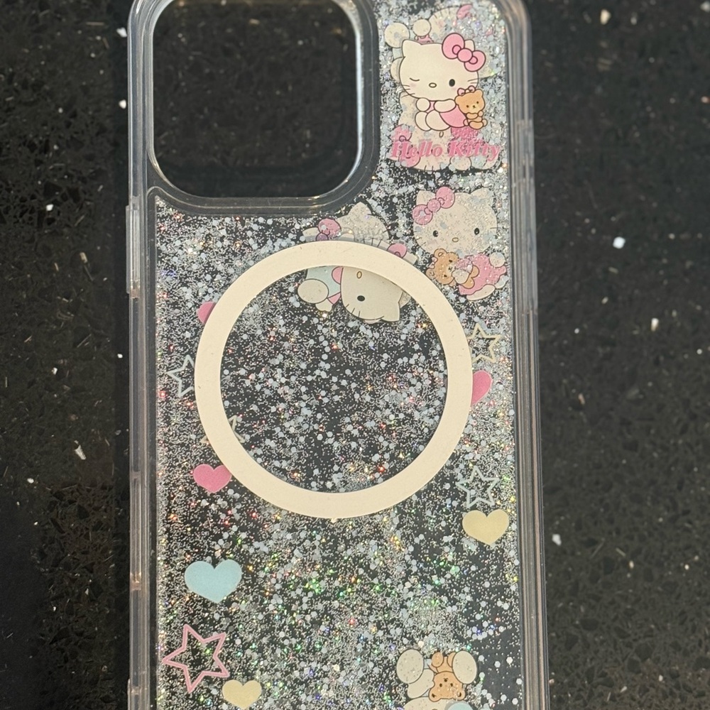 Sanrio Glitter Hello Kitty Phone Case - Silver and Pink iPhone 16 Pro Max
